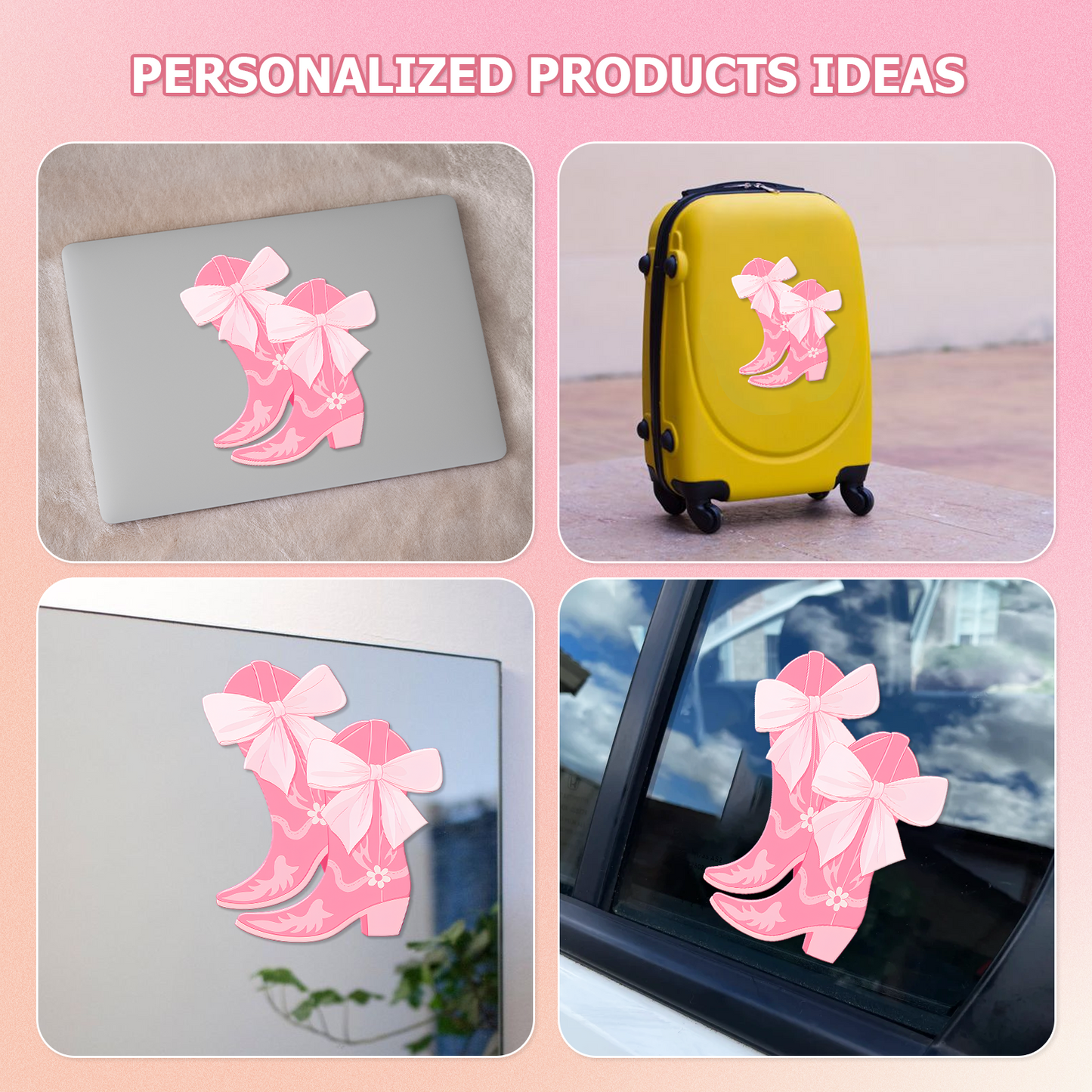 Flower Boots Car Decal — Cute Pink Bow Vinyl Sticker