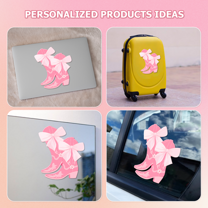Flower Boots Car Decal — Cute Pink Bow Vinyl Sticker