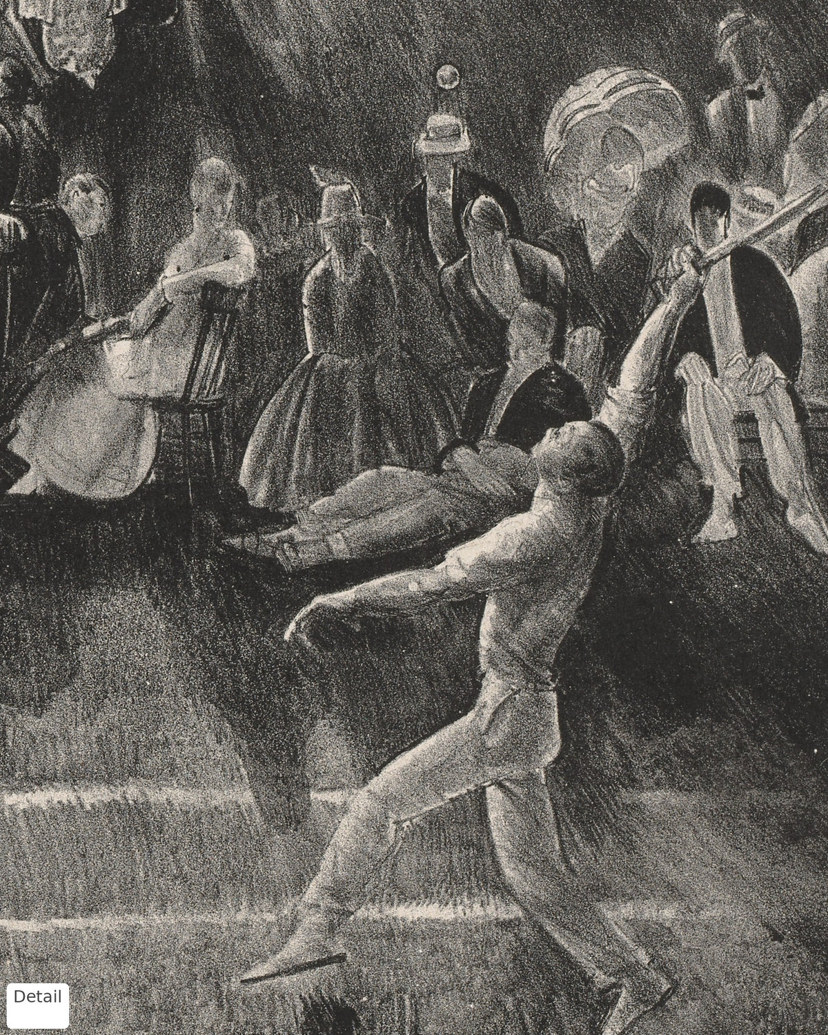 Detail of Tennis by George Bellows 1920 lithograph showing a tennis player and spectators