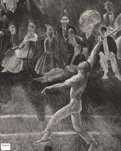 Detail of Tennis by George Bellows 1920 lithograph showing a tennis player and spectators