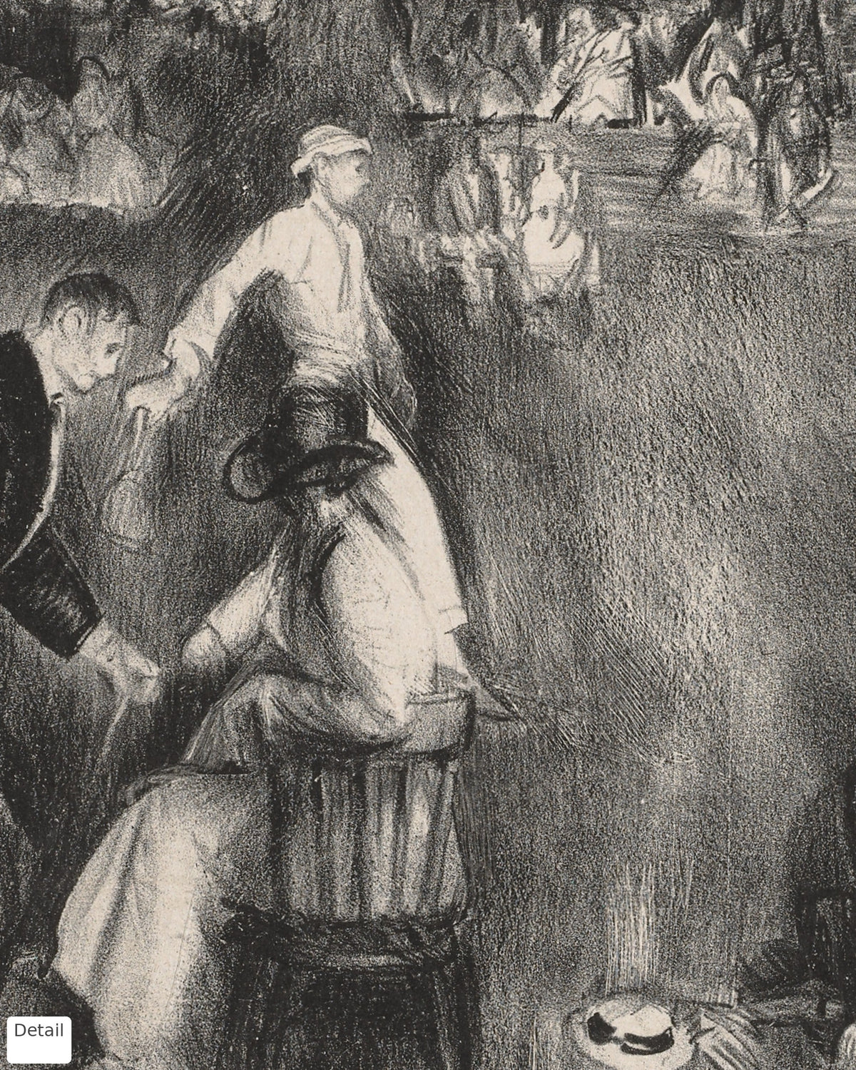 Detail of The Tournament by George Bellows 1920 lithograph showing spectators at a tennis match