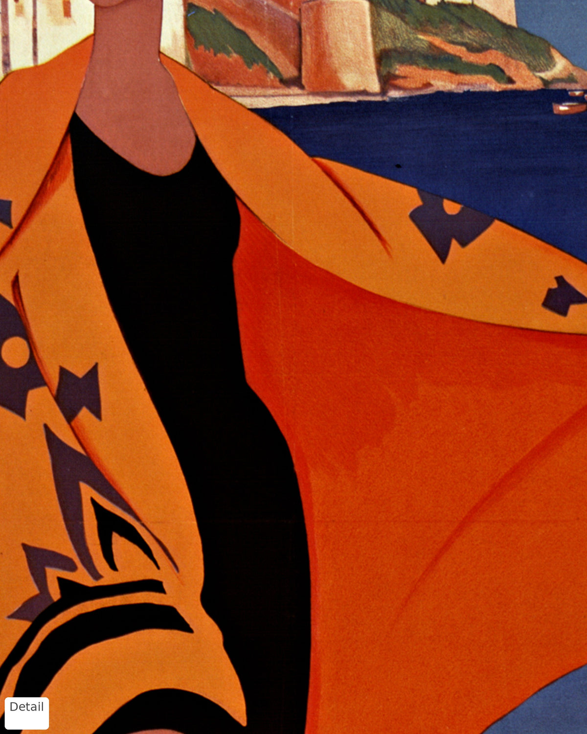 Close-up detail of the Calvi vintage travel poster (1928)