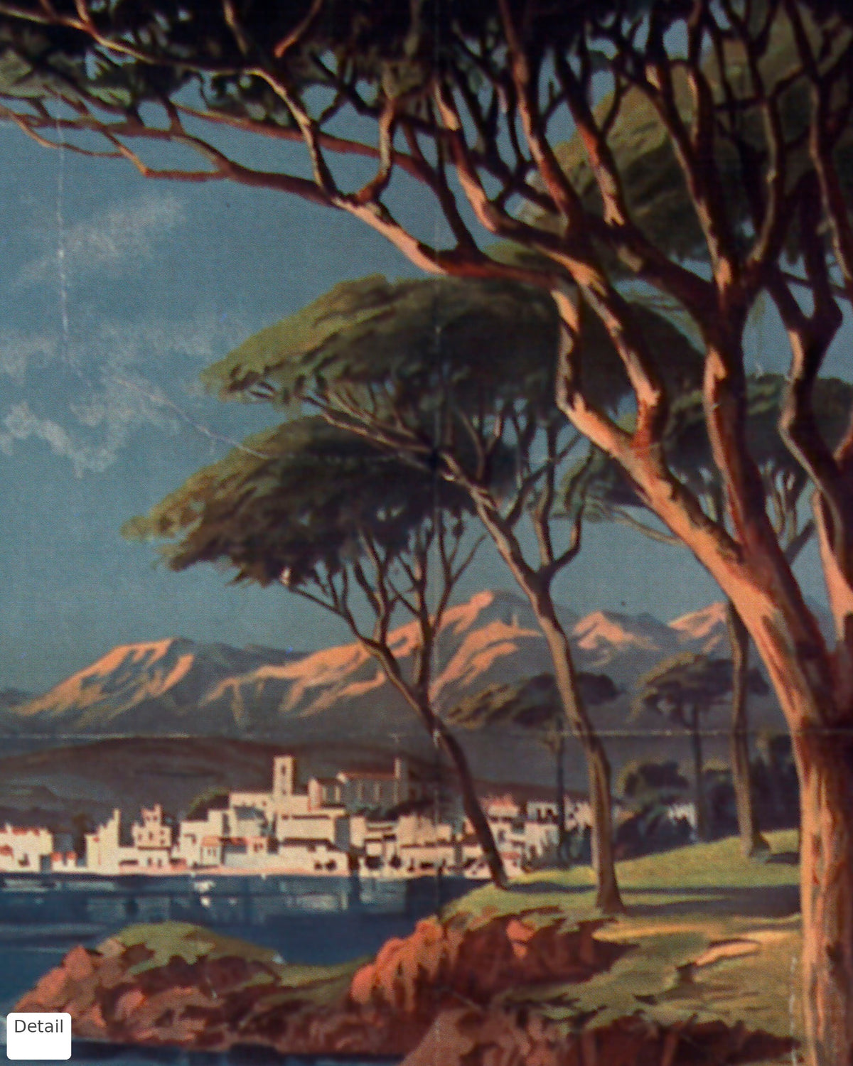 Close-up detail of the Cote d'Azur vintage travel poster (1897)
