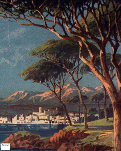 Close-up detail of the Cote d'Azur vintage travel poster (1897)