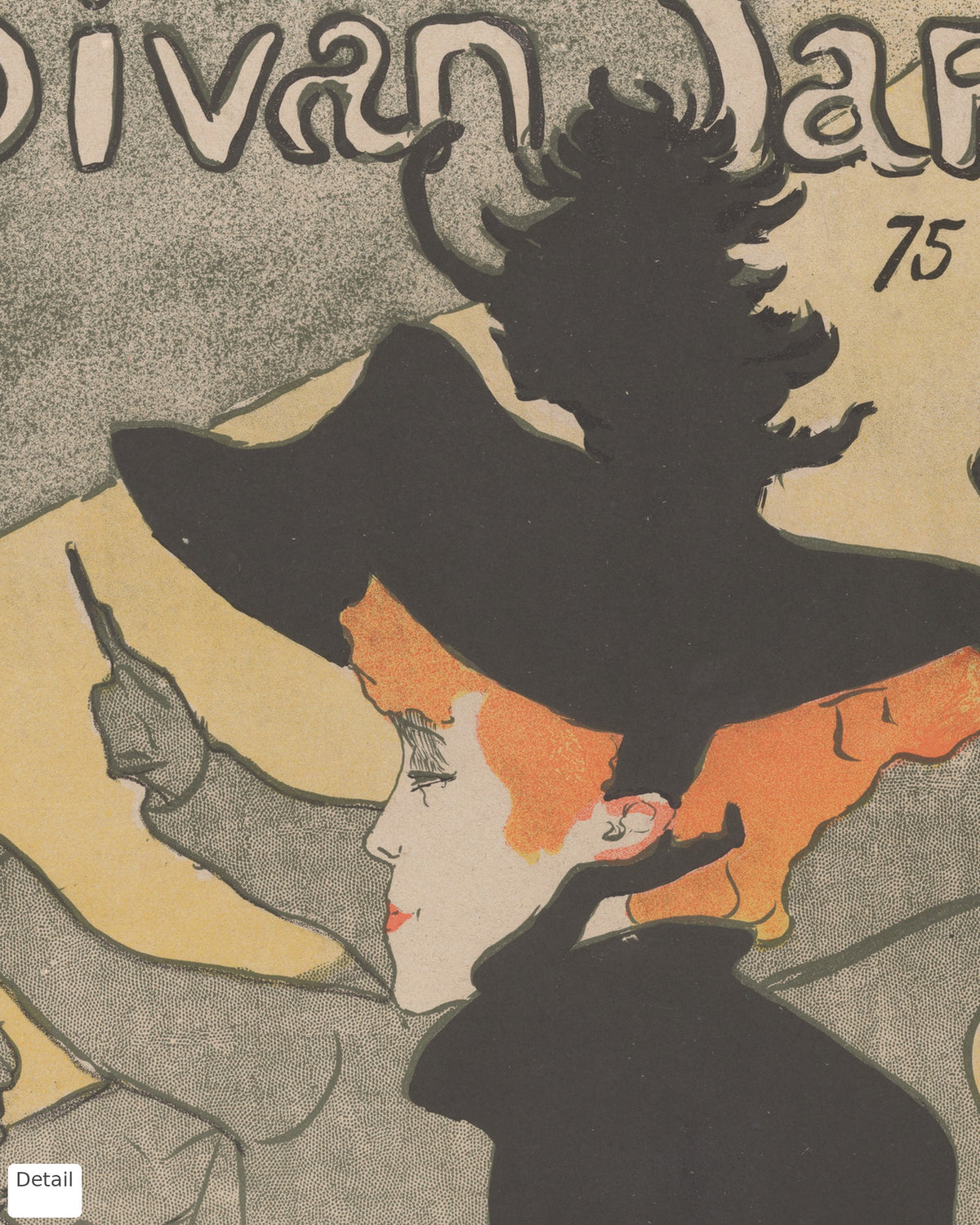 Close-up detail of Jane Avril in the Divan Japonais poster by Toulouse-Lautrec (1893)
