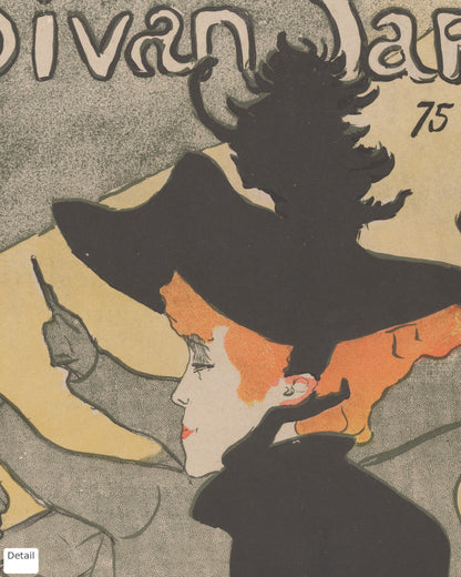 Close-up detail of Jane Avril in the Divan Japonais poster by Toulouse-Lautrec (1893)