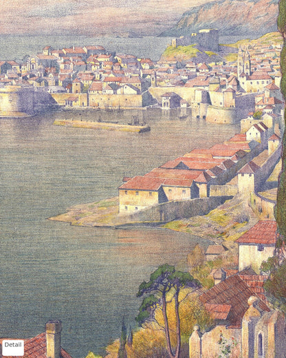 Close-up detail of the Dubrovnik vintage travel poster (1907)