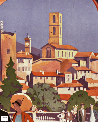 Close-up detail of the Grasse vintage travel poster (1927)