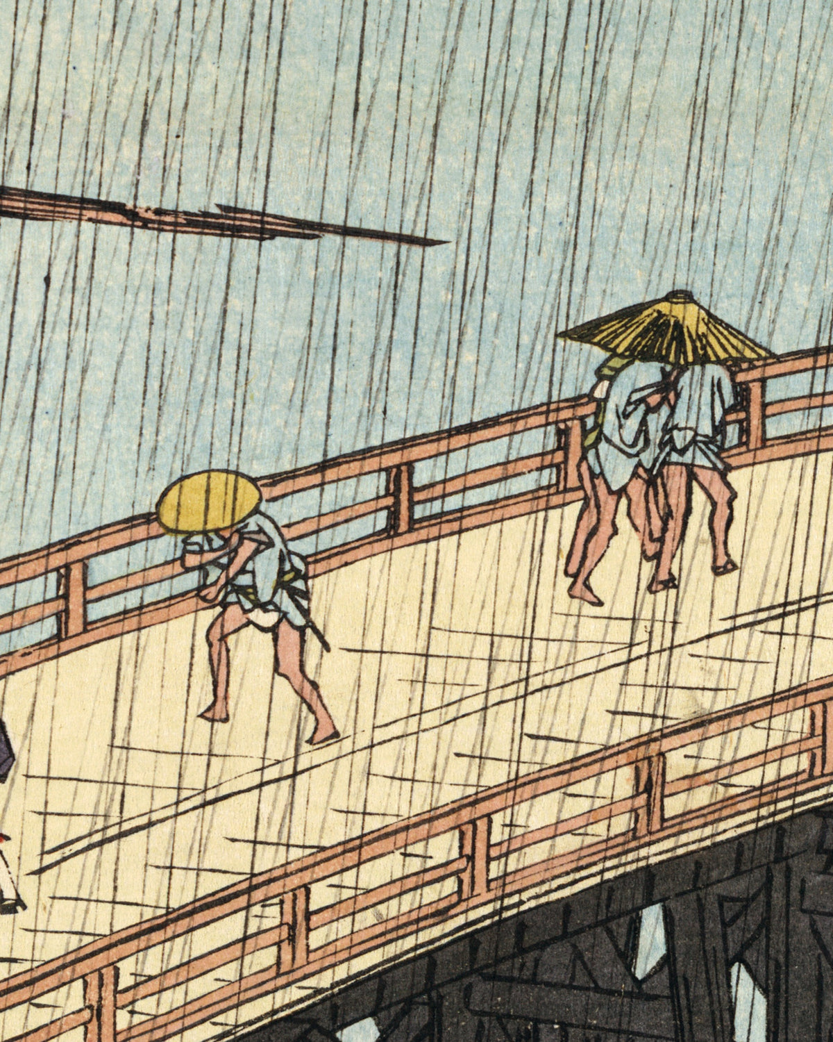 Close-up detail of Sudden Shower over Shin-Ohashi Bridge by Hiroshige (1857) Japanese woodblock print