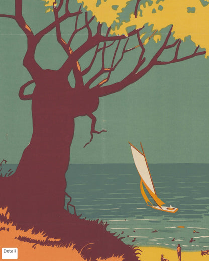 Close-up detail of the Indiana Dunes vintage travel poster (1927)