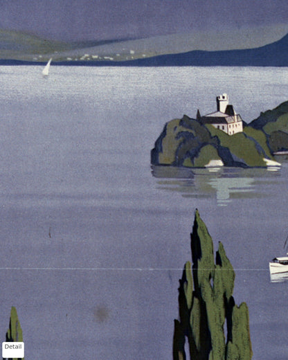Close-up detail of the Lake Annecy vintage travel poster (1930)