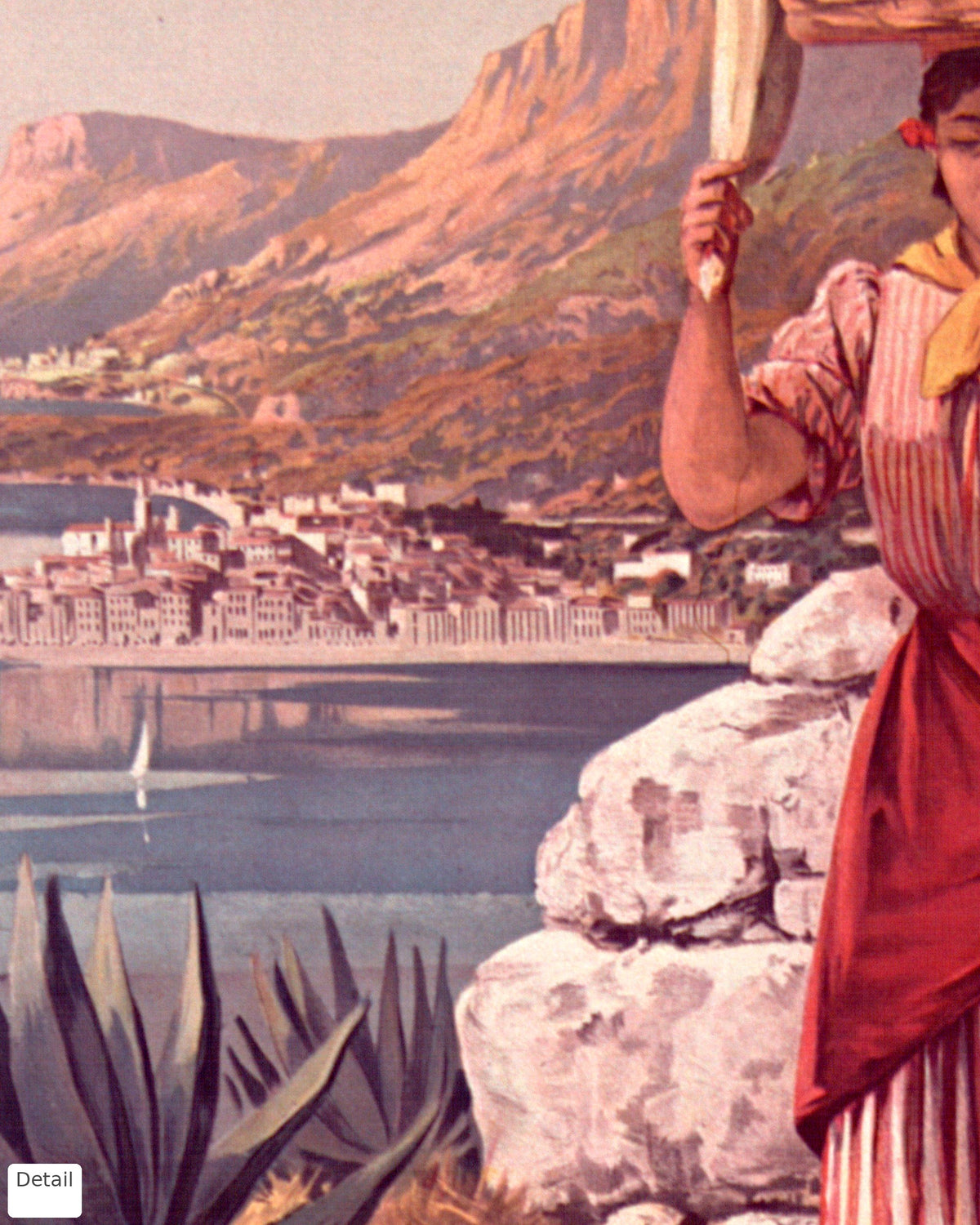 Close-up detail of the Menton vintage travel poster (1898)