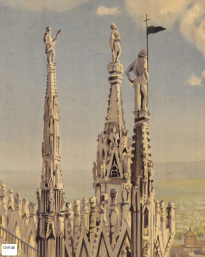 Close-up detail of the Milan vintage travel poster (1920)