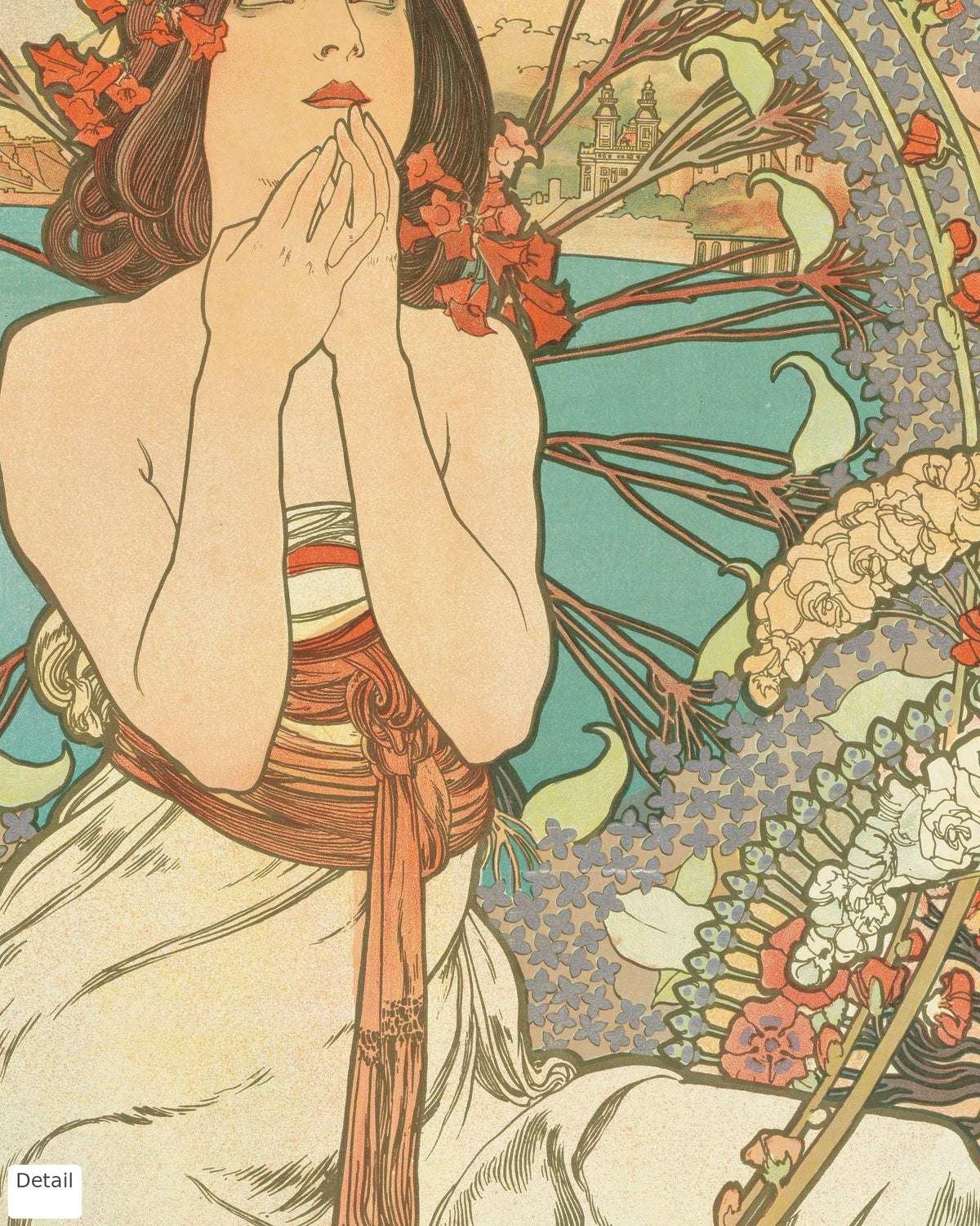 Close-up detail of the Monaco Monte-Carlo vintage travel poster (1897)