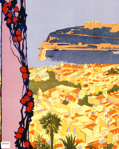 Close-up detail of the Monaco vintage travel poster (c. 1920)