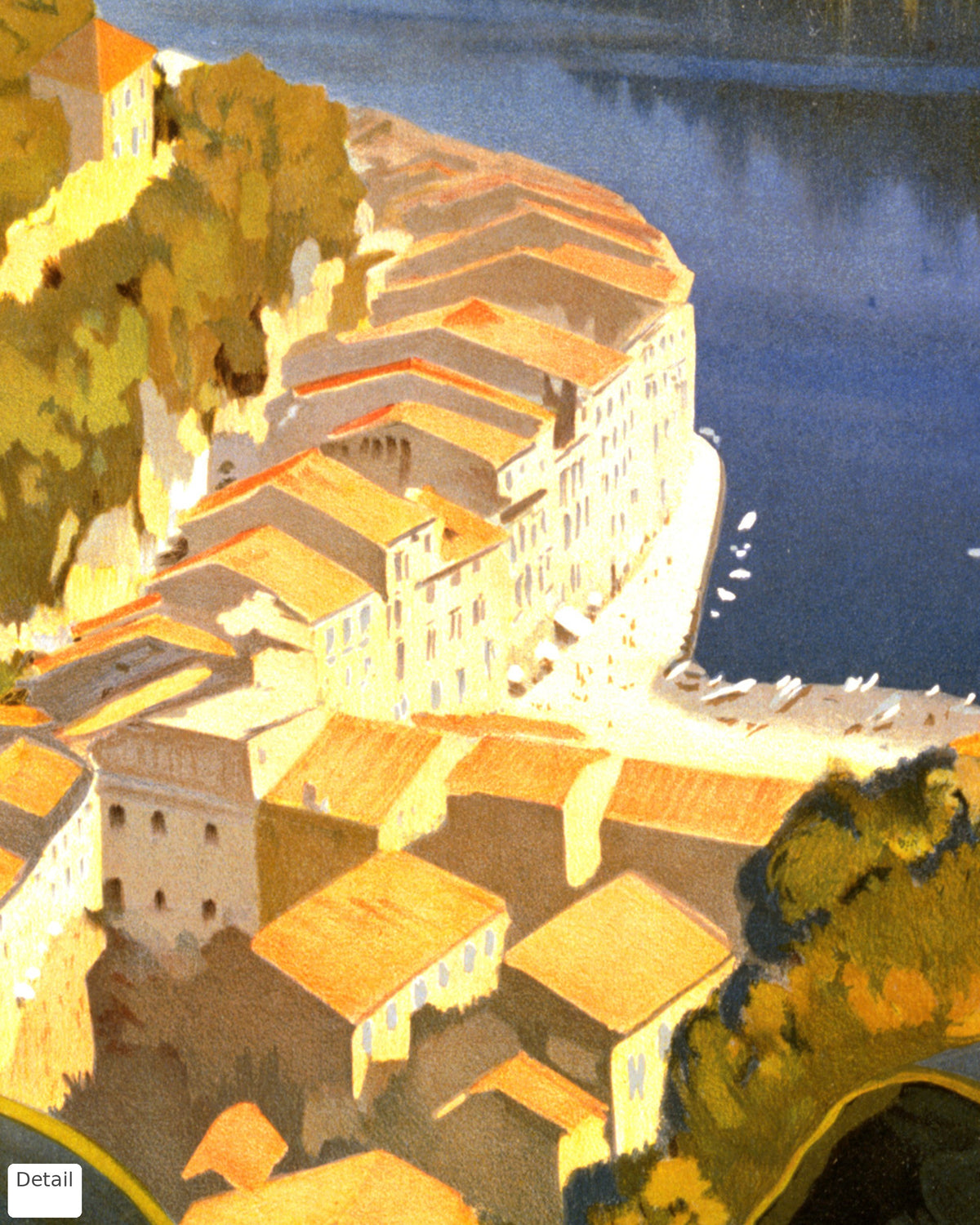 Close-up detail of the Portofino vintage travel poster (c. 1920)