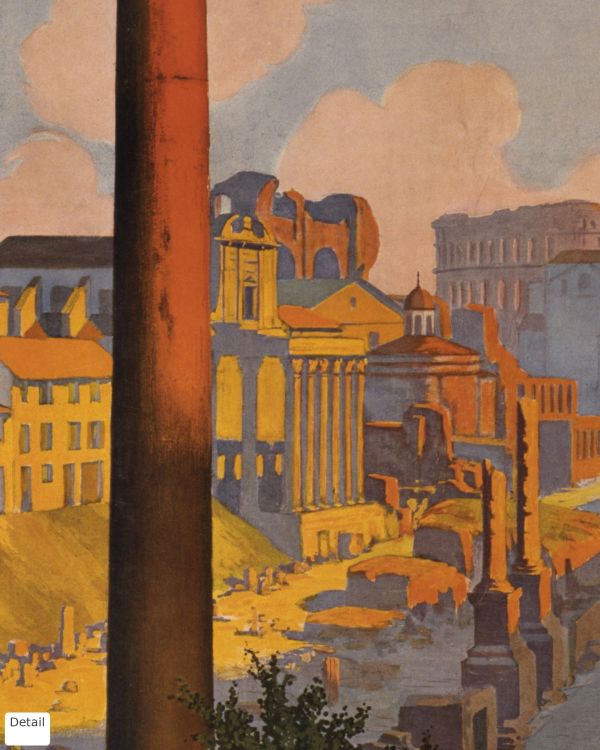 Close-up detail of the Rome vintage travel poster (1920)