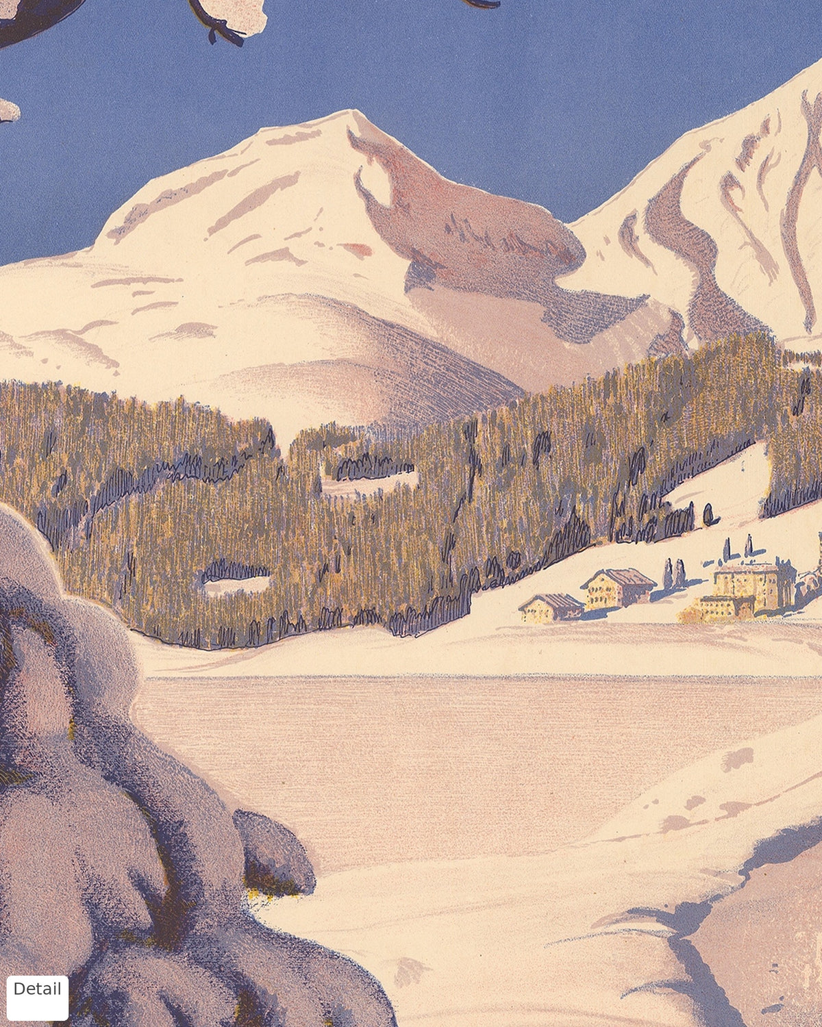 Close-up detail of the St. Moritz vintage travel poster (1929)