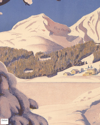 Close-up detail of the St. Moritz vintage travel poster (1929)