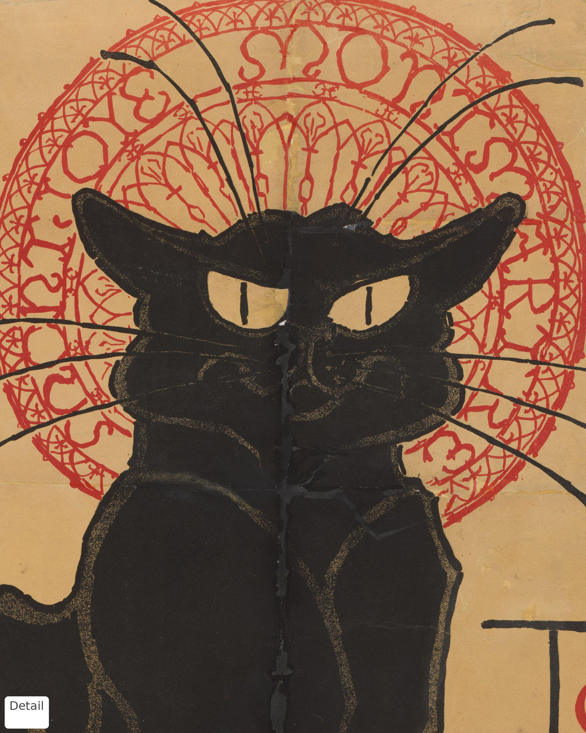 Close-up detail of the black cat in the Tournée du Chat Noir poster by Steinlen (1896)