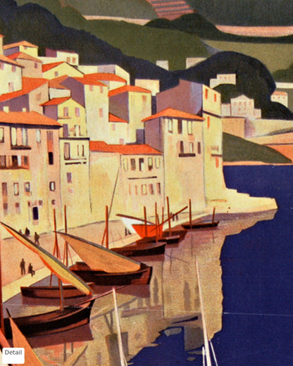 Close-up detail of the Villefranche-sur-Mer vintage travel poster (1929)
