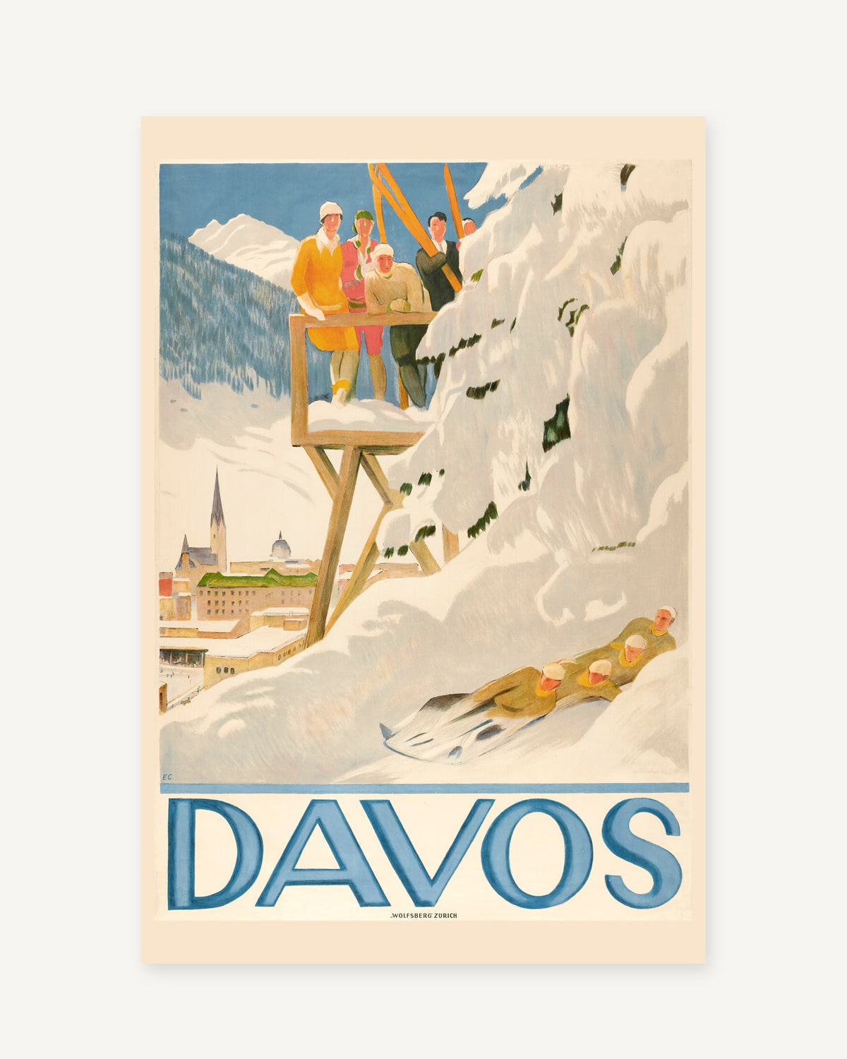 Davos vintage travel poster - Alps set of 5