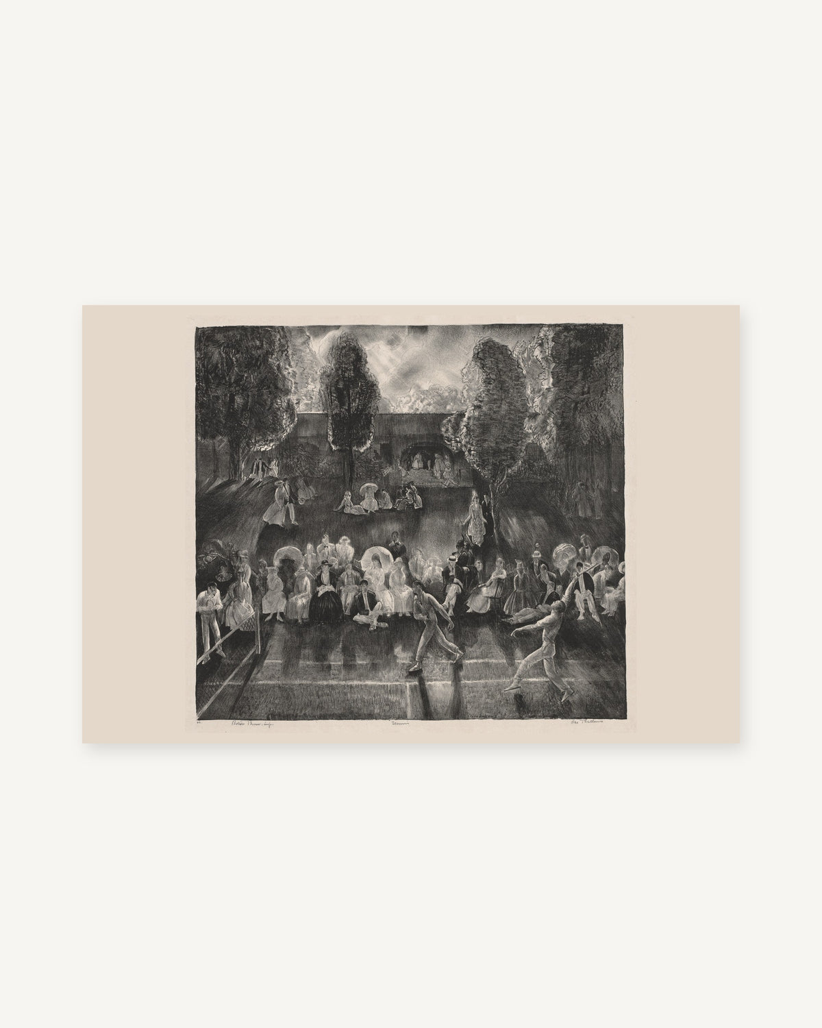 Unframed Tennis by George Bellows 1920 lithograph, print 2 of the tennis set of 3
