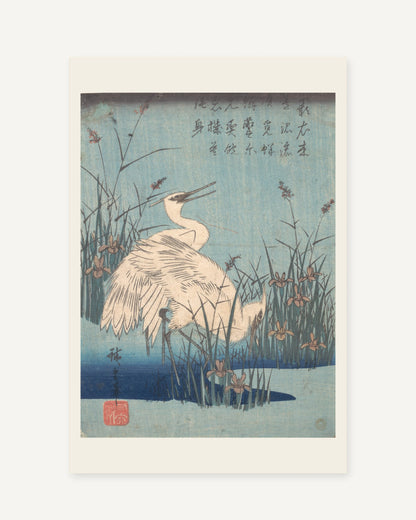 Egrets amid Irises and Grasses by Hiroshige (1830s) - print 2 of the Japanese woodblock set of 3