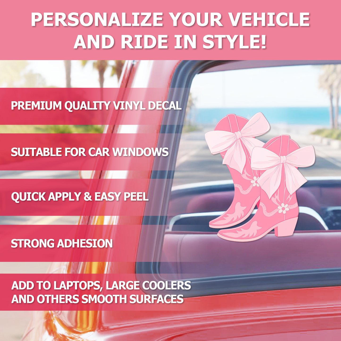 Flower Boots Car Decal — Cute Pink Bow Vinyl Sticker