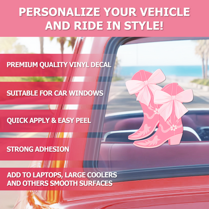 Flower Boots Car Decal — Cute Pink Bow Vinyl Sticker