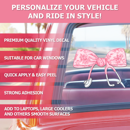 Nurse Bow Car Decal — Pink Girly Vinyl Sticker