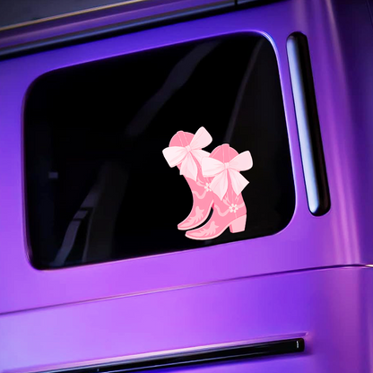 Flower Boots Car Decal — Cute Pink Bow Vinyl Sticker