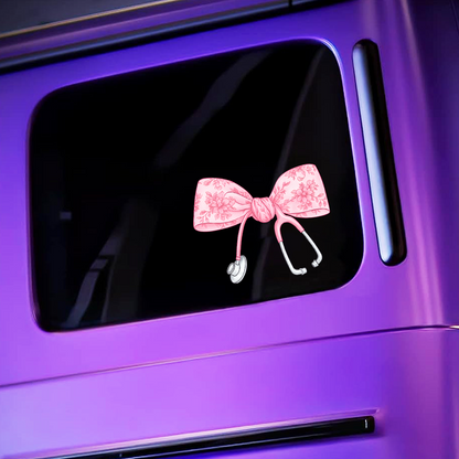 Nurse Bow Car Decal — Pink Girly Vinyl Sticker