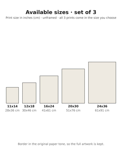 Belle Époque bar poster set of 3 size chart: 11x14, 12x18, 16x24, 20x30, 24x36