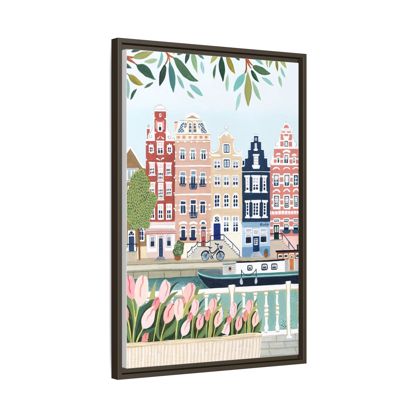 Amsterdam Framed Canvas Art, Colorful Cityscape, Vibrant Home Decor, Wall Art for Living Room, Housewarming Gift, Artistic Wall Decor, Floral Design