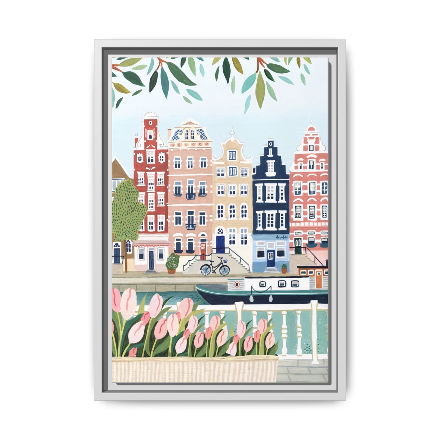 Amsterdam Framed Canvas Art, Colorful Cityscape, Vibrant Home Decor, Wall Art for Living Room, Housewarming Gift, Artistic Wall Decor, Floral Design