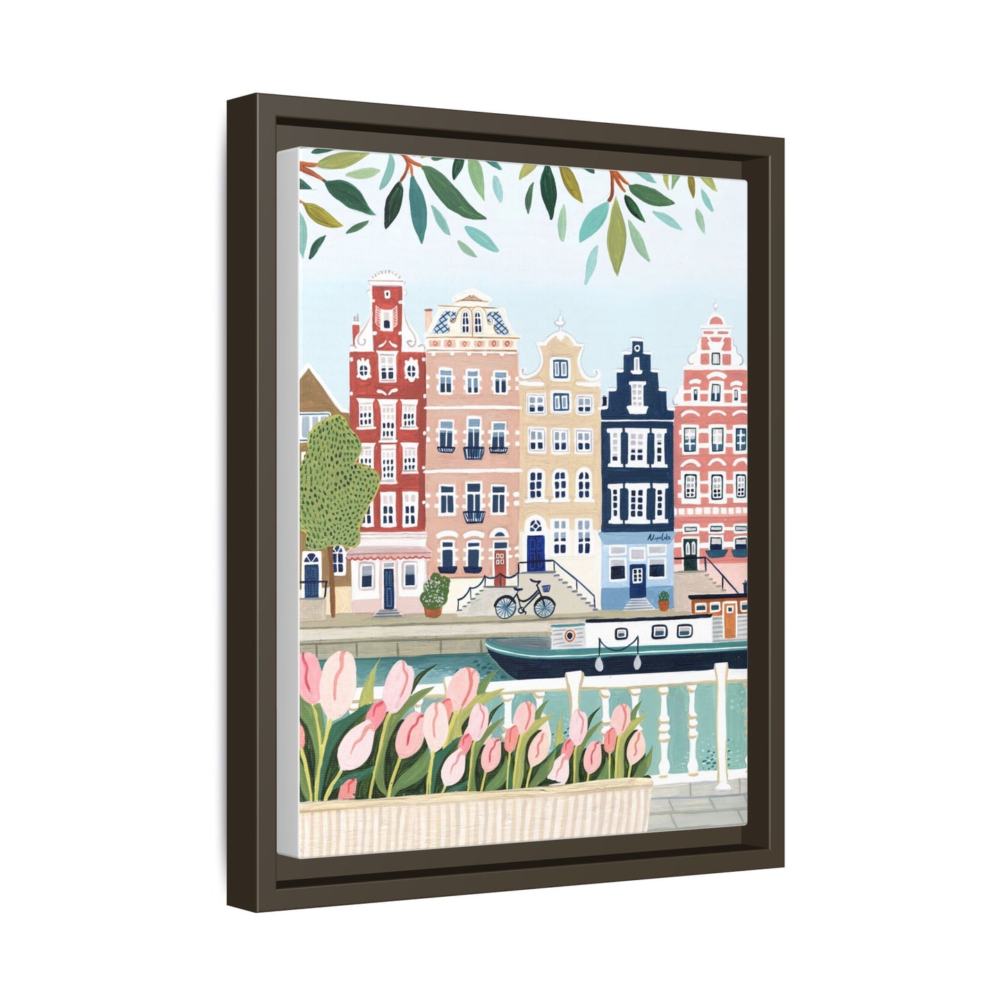 Amsterdam Framed Canvas Art, Colorful Cityscape, Vibrant Home Decor, Wall Art for Living Room, Housewarming Gift, Artistic Wall Decor, Floral Design
