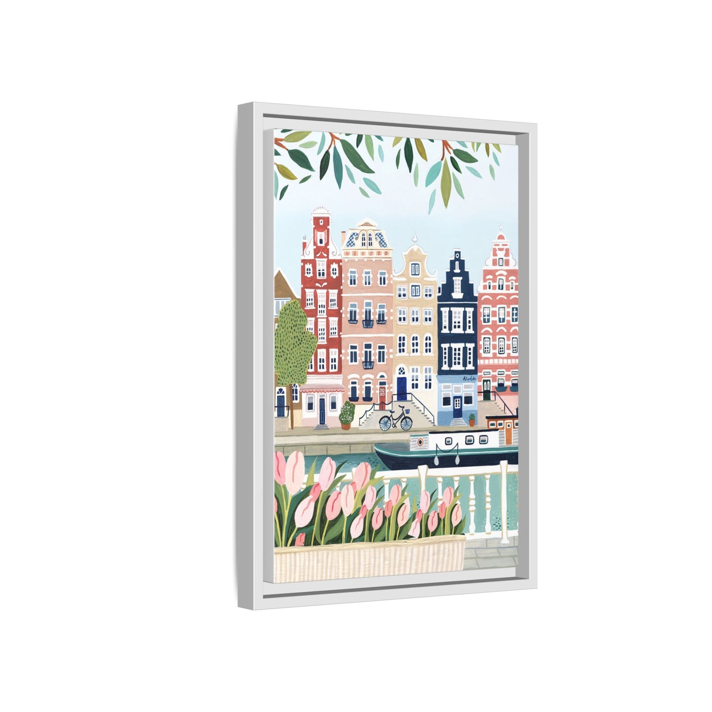 Amsterdam Framed Canvas Art, Colorful Cityscape, Vibrant Home Decor, Wall Art for Living Room, Housewarming Gift, Artistic Wall Decor, Floral Design