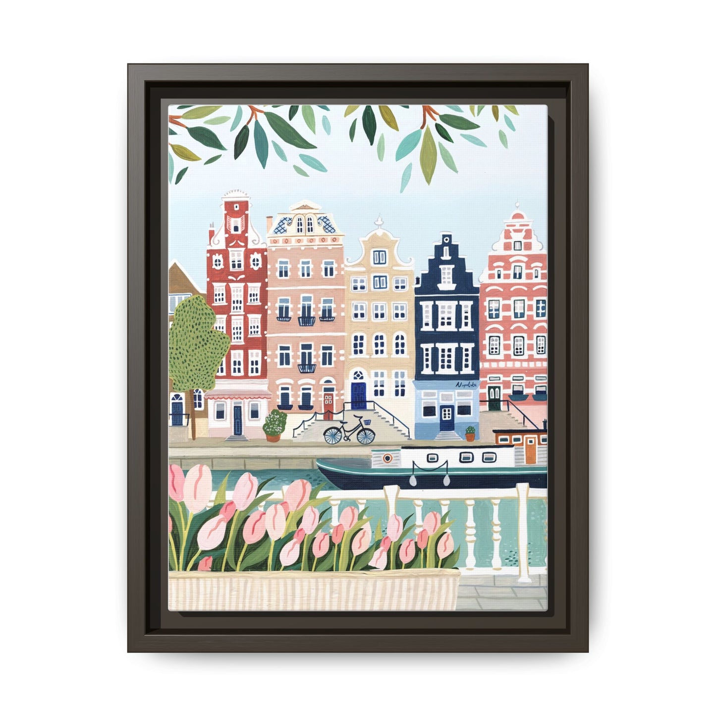 Amsterdam Framed Canvas Art, Colorful Cityscape, Vibrant Home Decor, Wall Art for Living Room, Housewarming Gift, Artistic Wall Decor, Floral Design