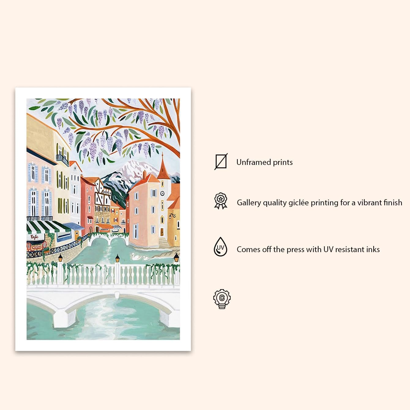 Annecy France Travel Art Print, European City Wall Art Poster, Vintage Home Decor, Unframed