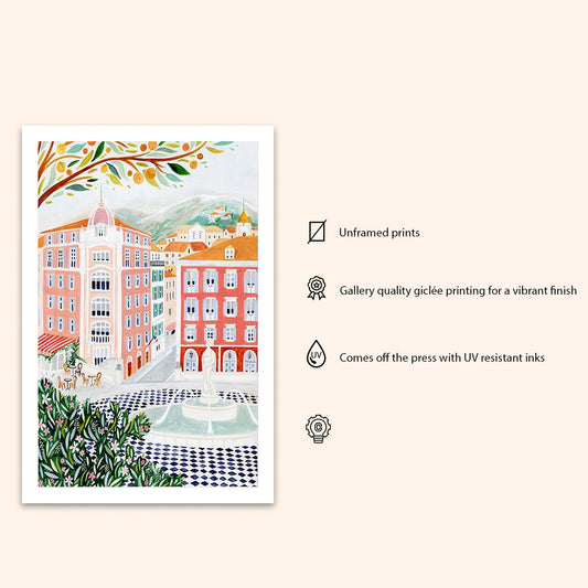 French Riviera Art Print, South of France Wall Art, Travel Poster Home Decor, Housewarming Gift Unframed