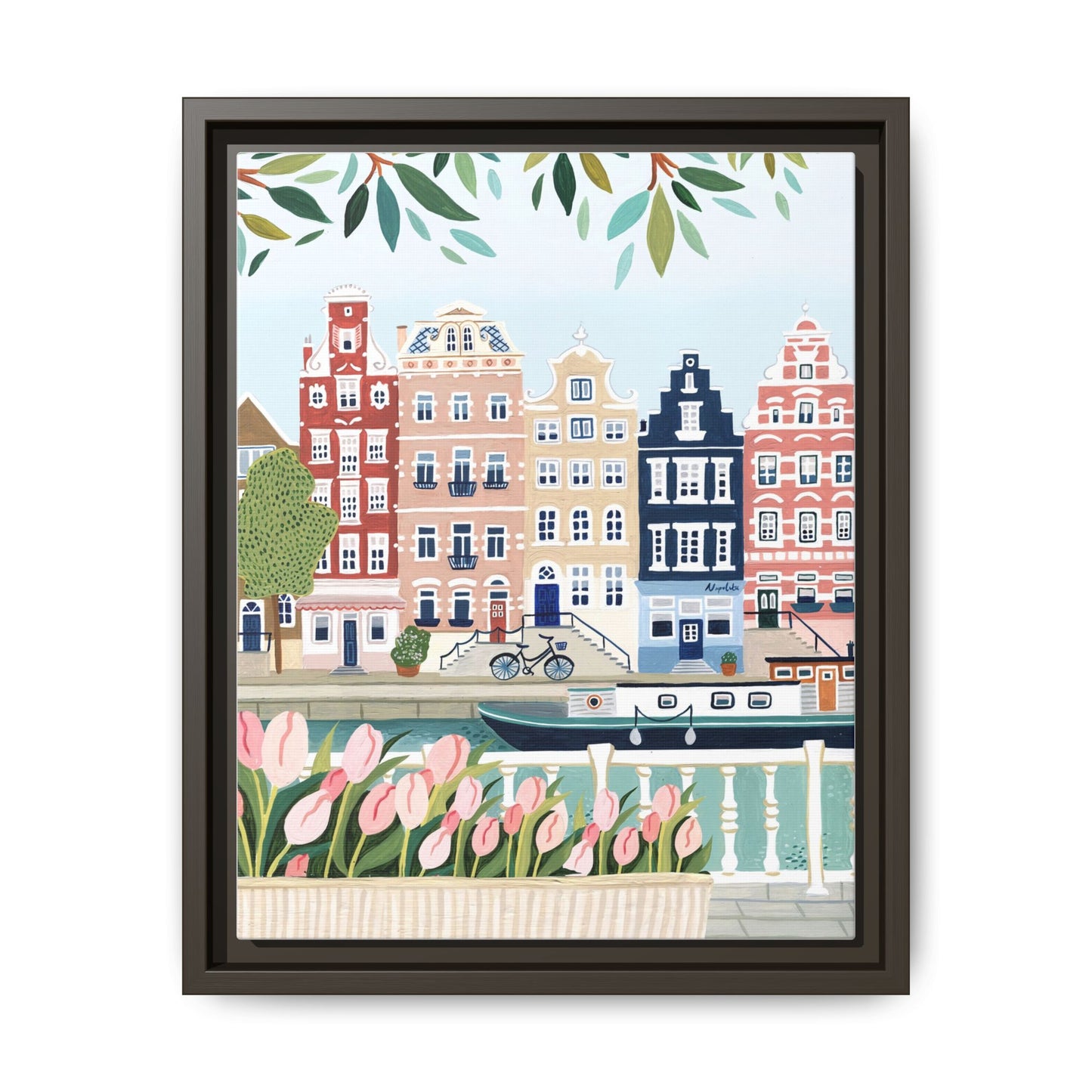 Amsterdam Framed Canvas Art, Colorful Cityscape, Vibrant Home Decor, Wall Art for Living Room, Housewarming Gift, Artistic Wall Decor, Floral Design