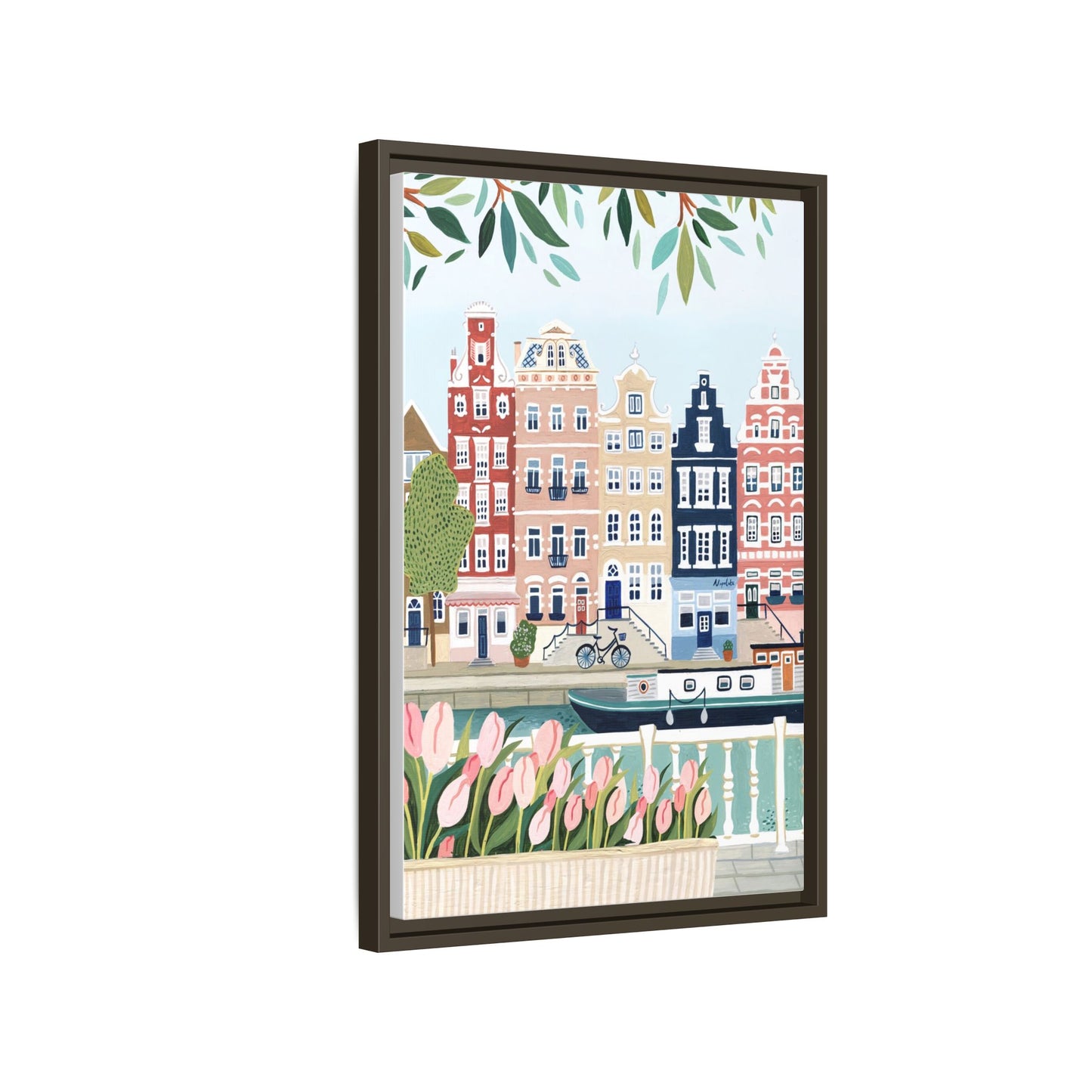 Amsterdam Framed Canvas Art, Colorful Cityscape, Vibrant Home Decor, Wall Art for Living Room, Housewarming Gift, Artistic Wall Decor, Floral Design