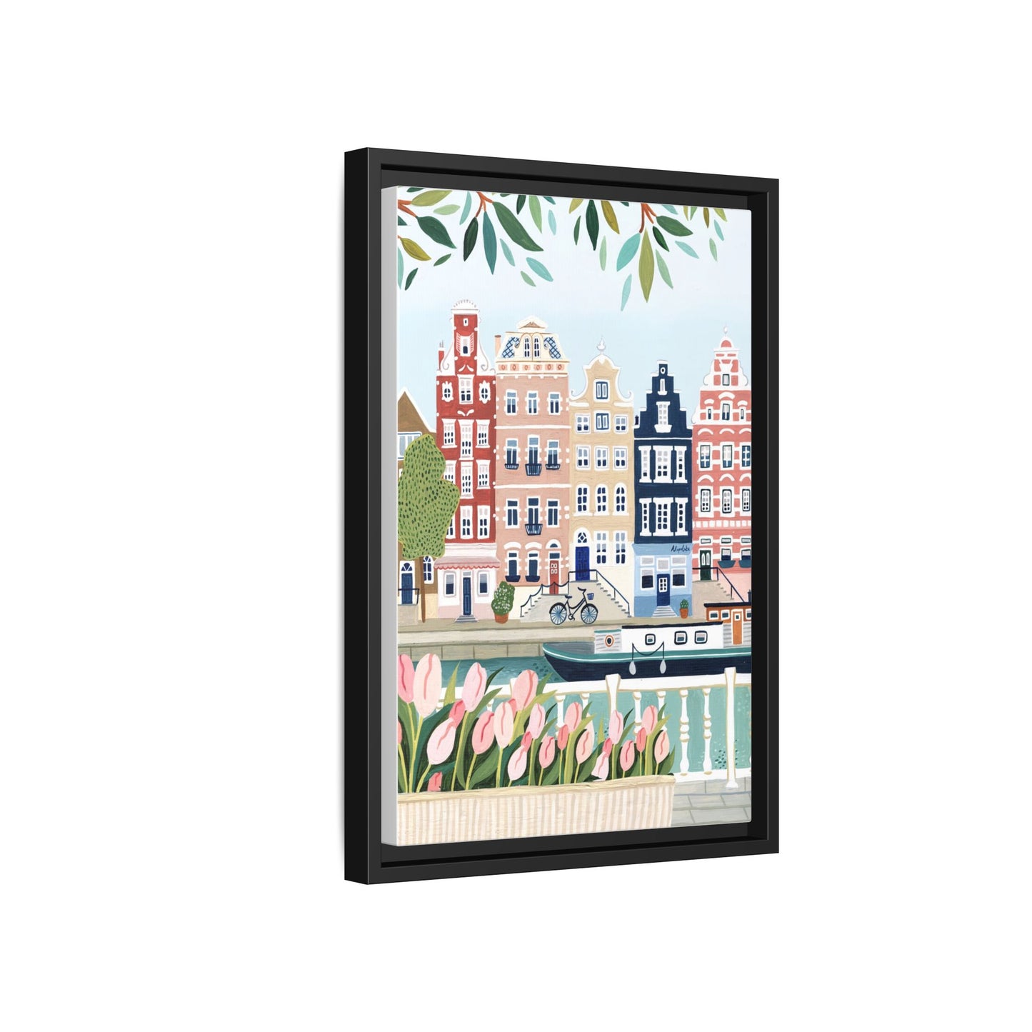 Amsterdam Framed Canvas Art, Colorful Cityscape, Vibrant Home Decor, Wall Art for Living Room, Housewarming Gift, Artistic Wall Decor, Floral Design