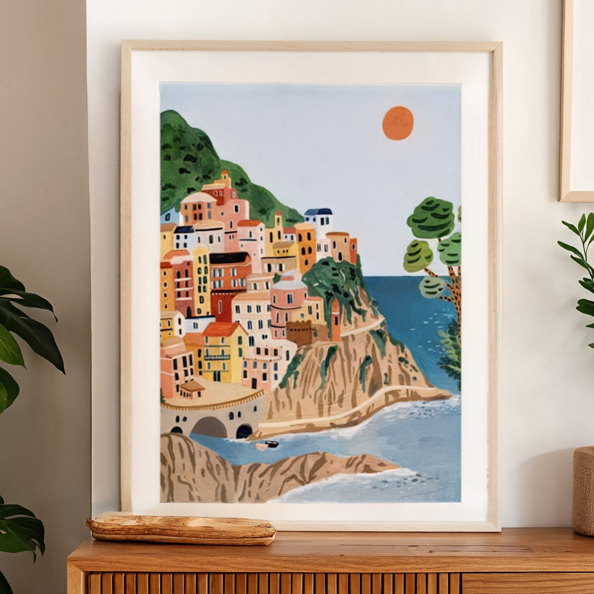 Close-up of the Cinque Terre print showing the matte paper and white border