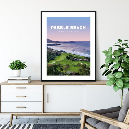 Pebble Beach print displayed in modern living room wall decor