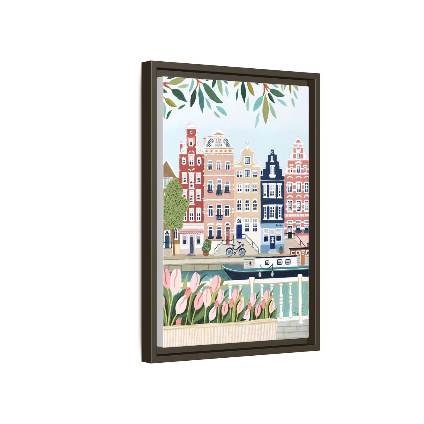 Amsterdam Framed Canvas Art, Colorful Cityscape, Vibrant Home Decor, Wall Art for Living Room, Housewarming Gift, Artistic Wall Decor, Floral Design