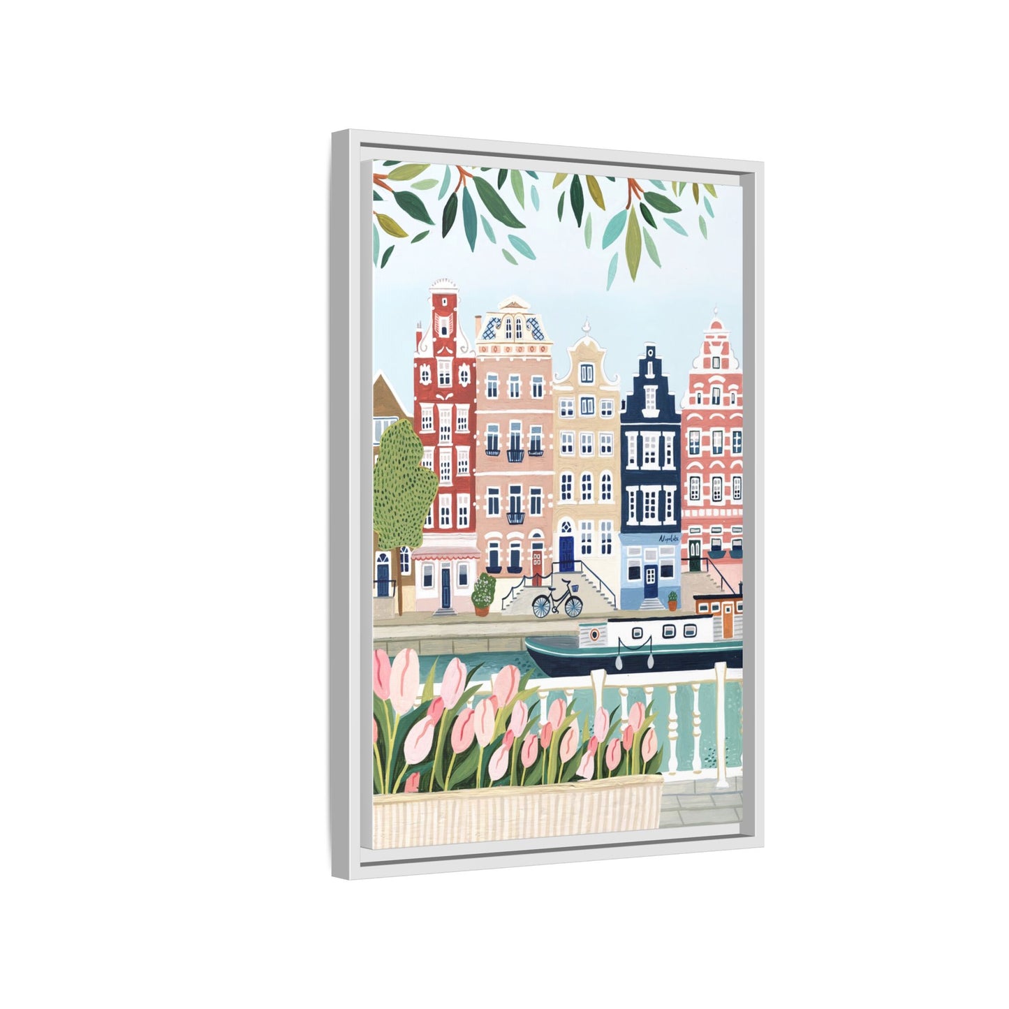 Amsterdam Framed Canvas Art, Colorful Cityscape, Vibrant Home Decor, Wall Art for Living Room, Housewarming Gift, Artistic Wall Decor, Floral Design