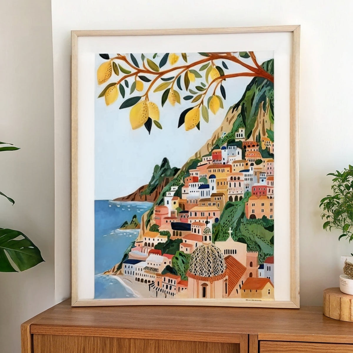 Close-up of the Positano print showing the matte paper and white border