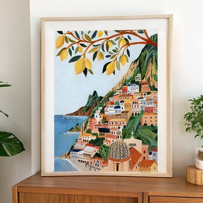 Close-up of the Positano print showing the matte paper and white border
